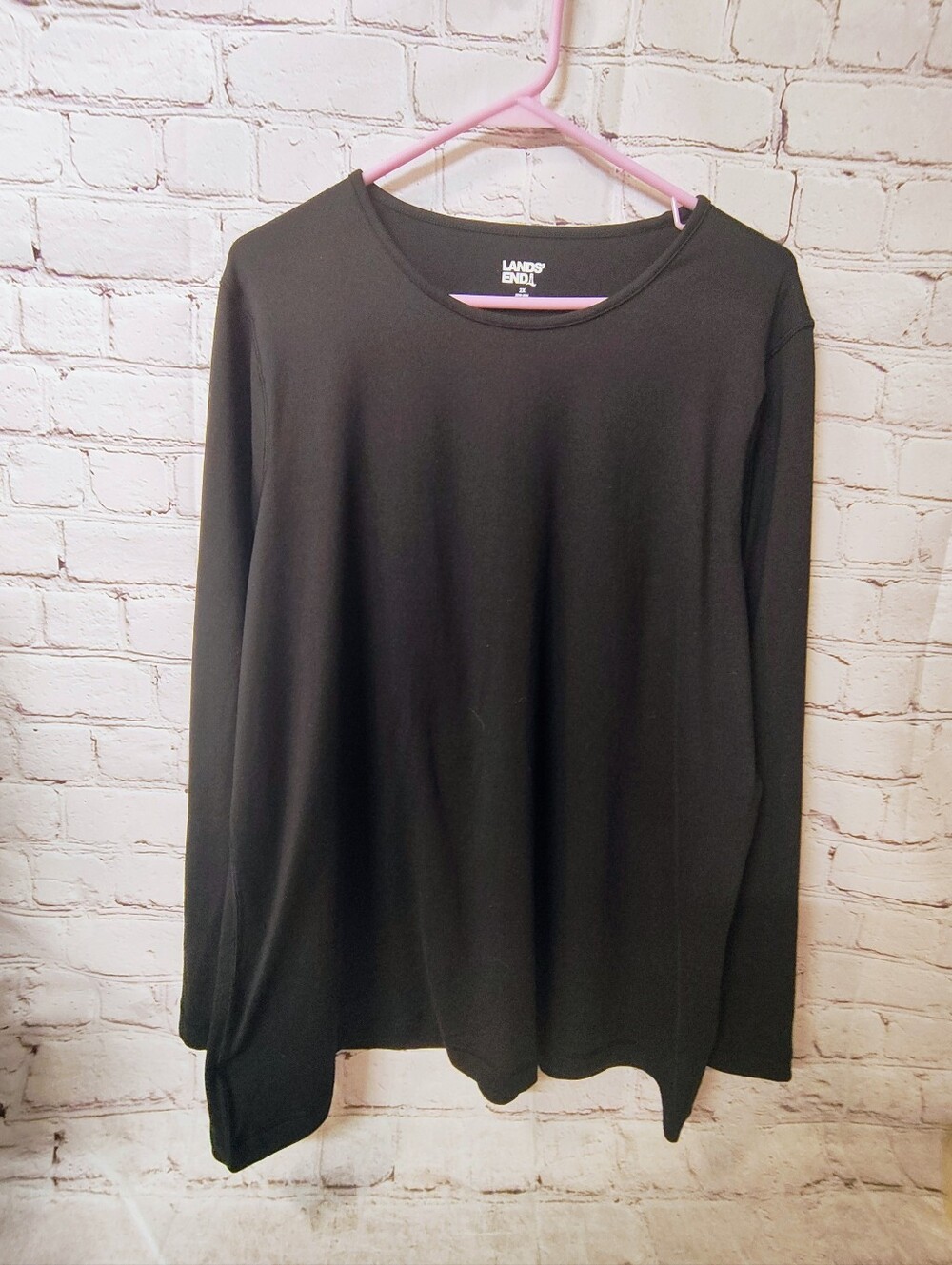 Lands End Womens XXL Spandex Active Breathable Longsleeve Yoga Black Shirt